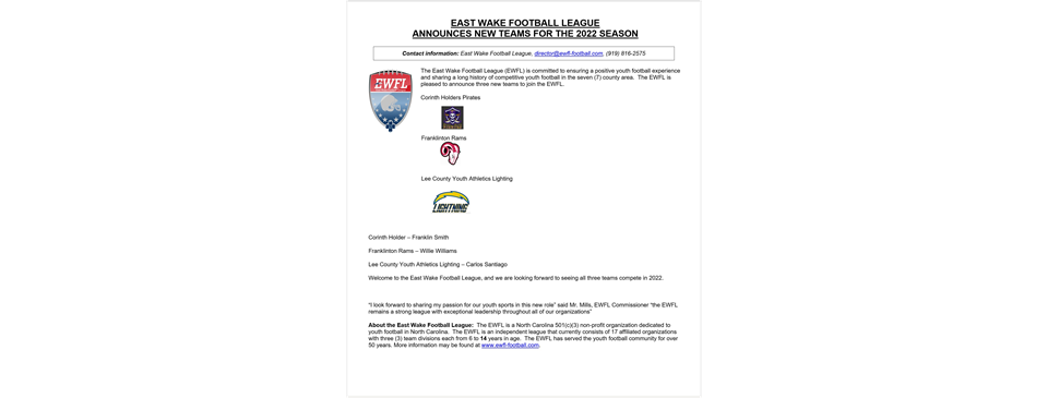 New Teams Joined the EWFL